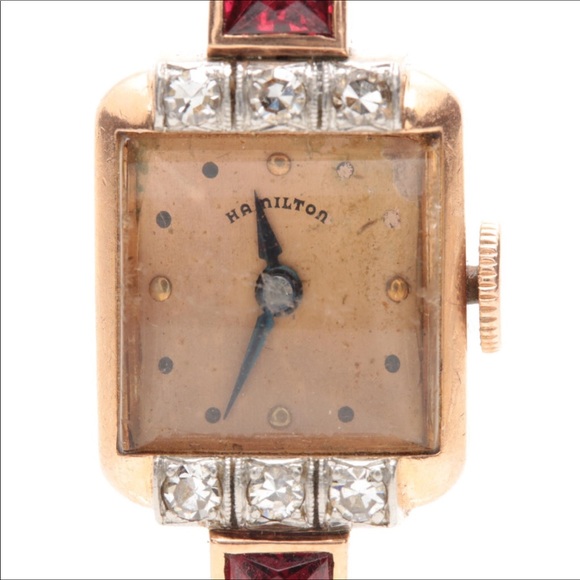 *💕HP 💕 Rare Hamilton 14K Diamond/Garnet Watch - Picture 3 of 5